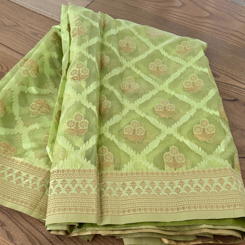 Elegant Green and Gold Benares Saree